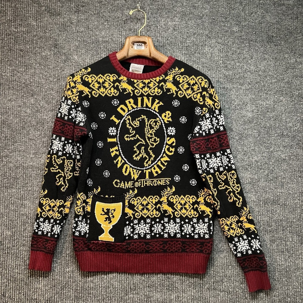 Game of Thrones Ugly Christmas Sweater Mens‎ Medium Black Long Sleeve Knitted